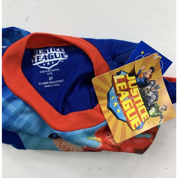 Justice League Toddler 2T Batman Superman Flame Resistant 2 Piece Pajamas NWT - Picture 9 of 12
